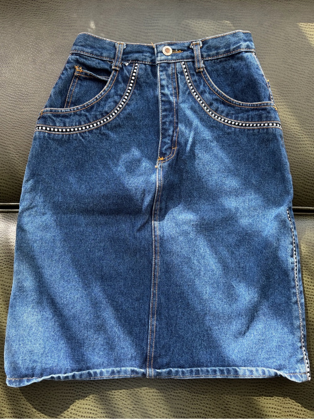 Vintage Women’s Denim Skirt w/ Stripe Trim